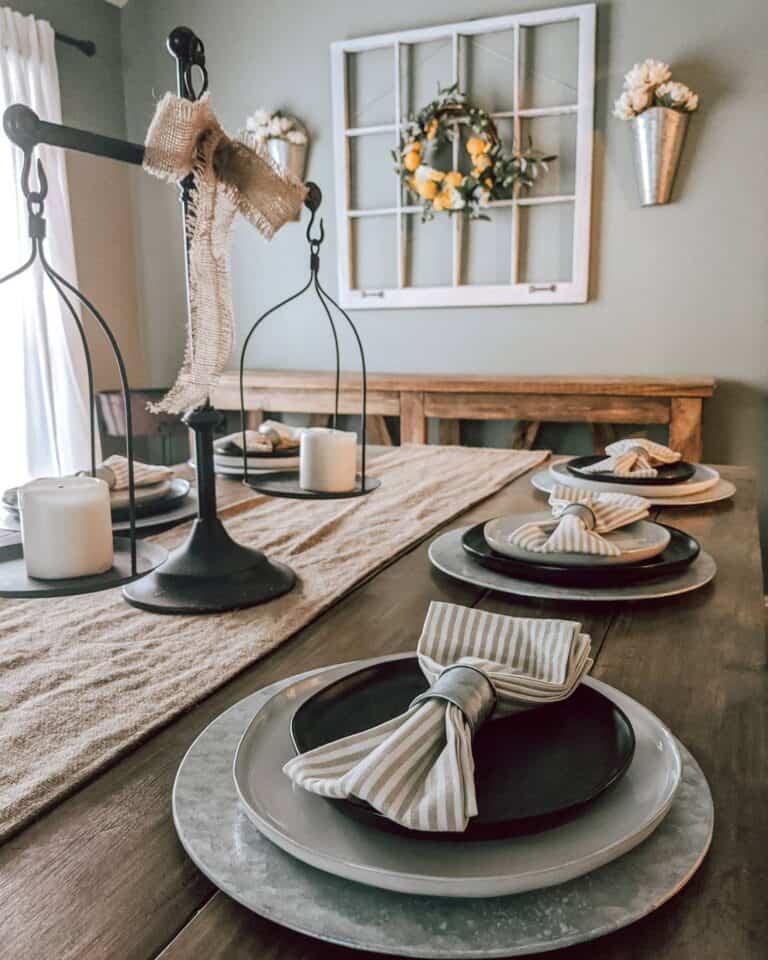 Black and White Table Setting with a Black Scale