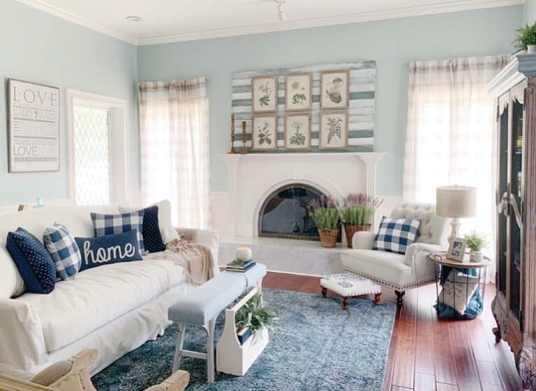 Blue Accents in Modern Farmhouse Living Room