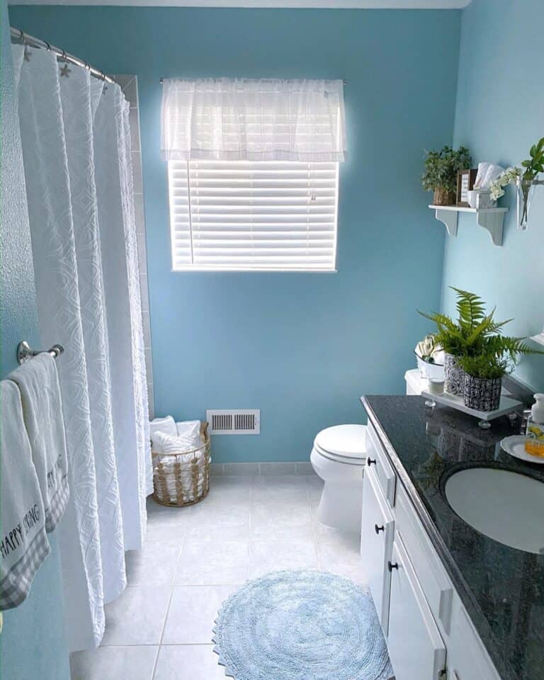 Blue Bathroom Walls with Small Window