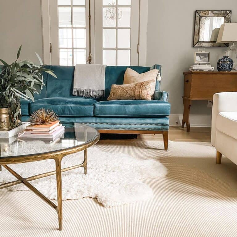 Blue Couch with Wood Legs