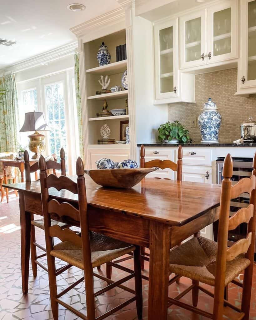 Blue and White Ornaments in Cottage Kitchen