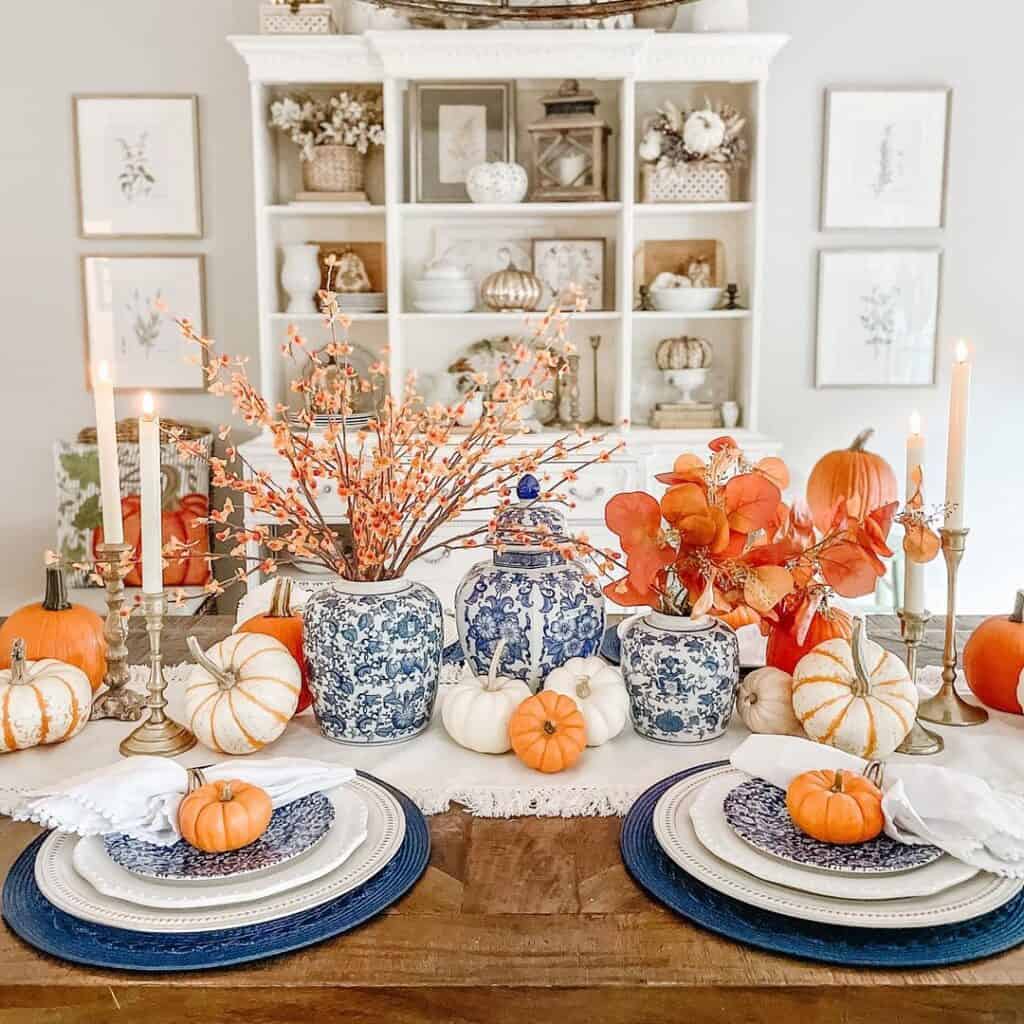 Blue and White Pumpkin Centerpiece