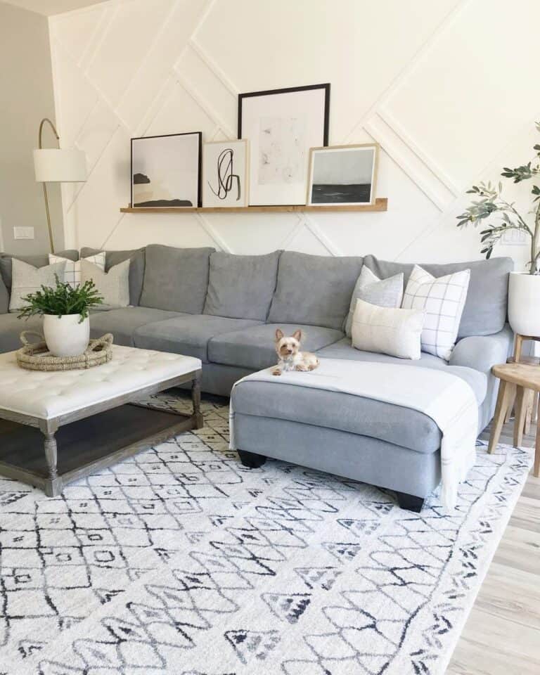 Board and Batten Wall Accentuates Grey Couch