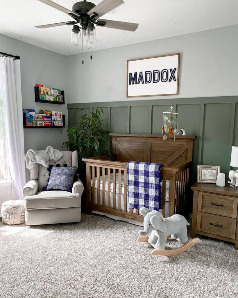Boy Nursery with Stained Wood Crib