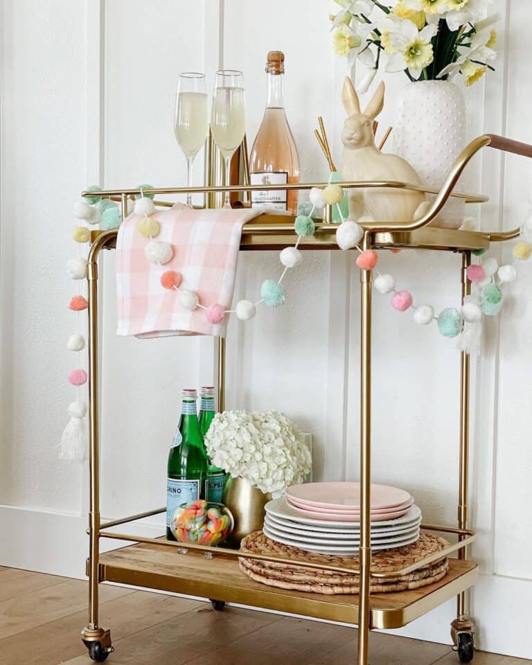 Brass Bar Cart with Spring Decor