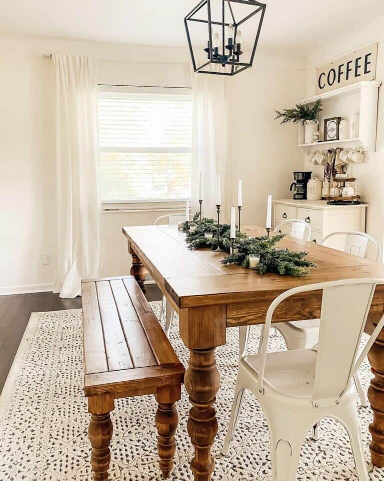 Brass Candle Holder and Pine Garland Greenery Centerpiece