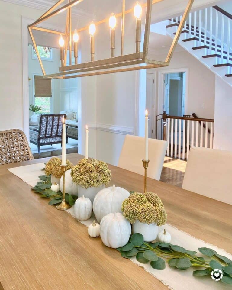 Brass Pendant Lighting Above Dining Table