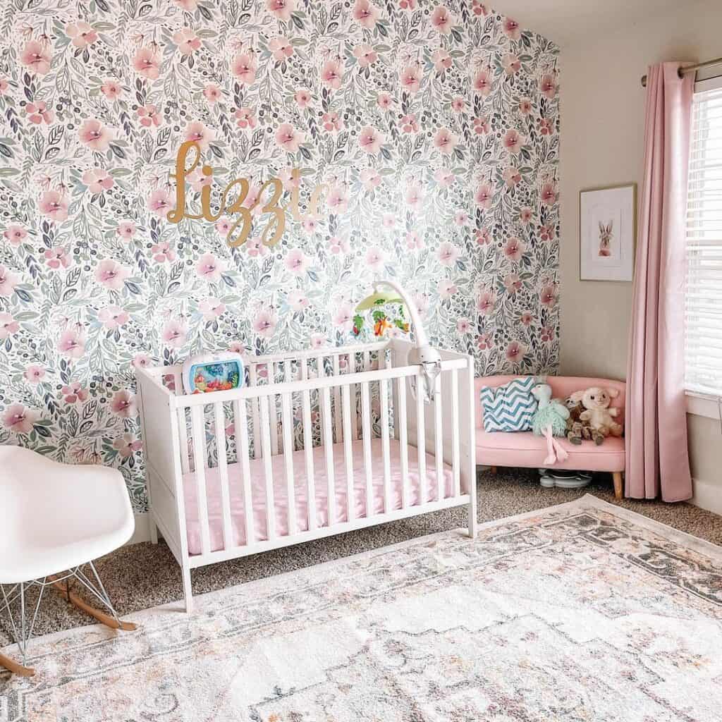 Bright Floral Nursery Wallpaper and a Child-Size Sofa