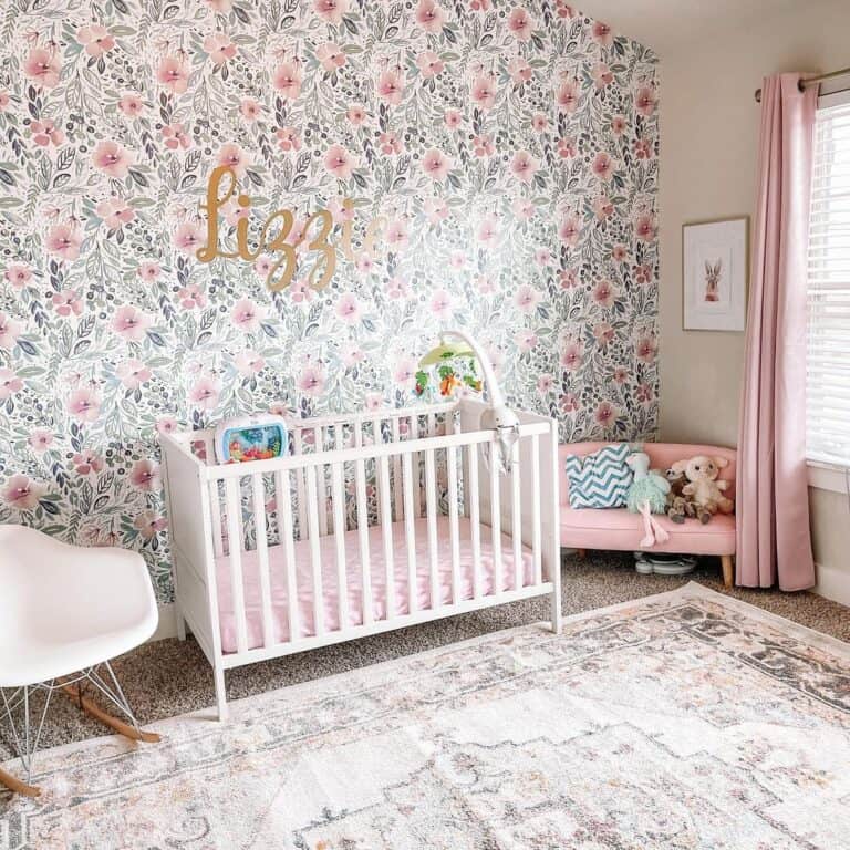 Bright Floral Nursery Wallpaper and a Child-Size Sofa