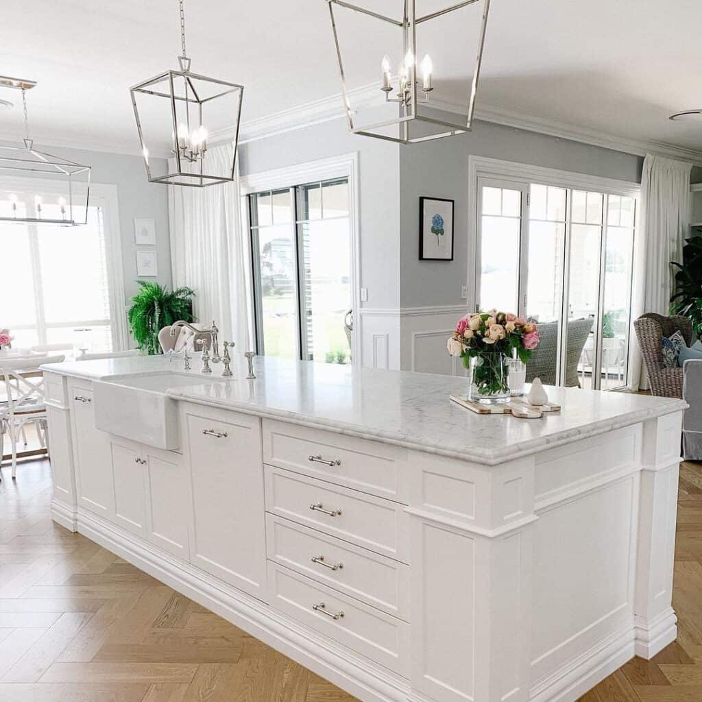 Bright Kitchen with Wood Herringbone Flooring - Soul & Lane
