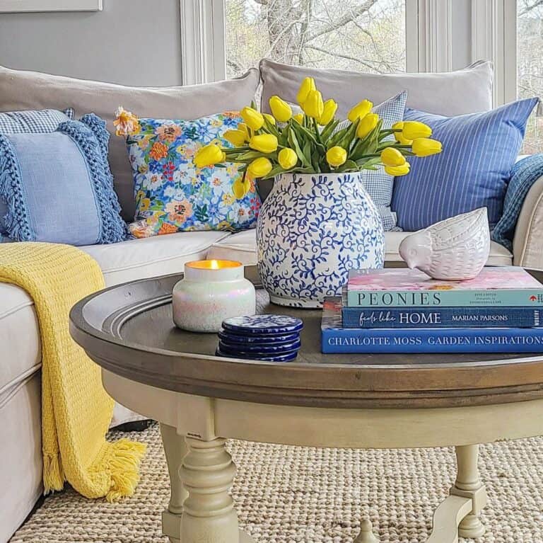Bright Yellow Throw Blanket and Yellow Tulips