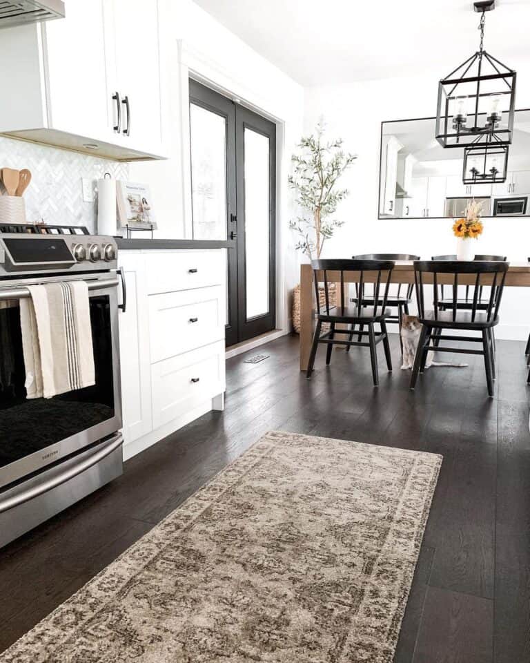 Brown Rug on a Dark Hardwood Floor