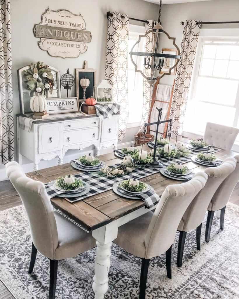 Buffalo Plaid Table Accessories with White Pumpkins