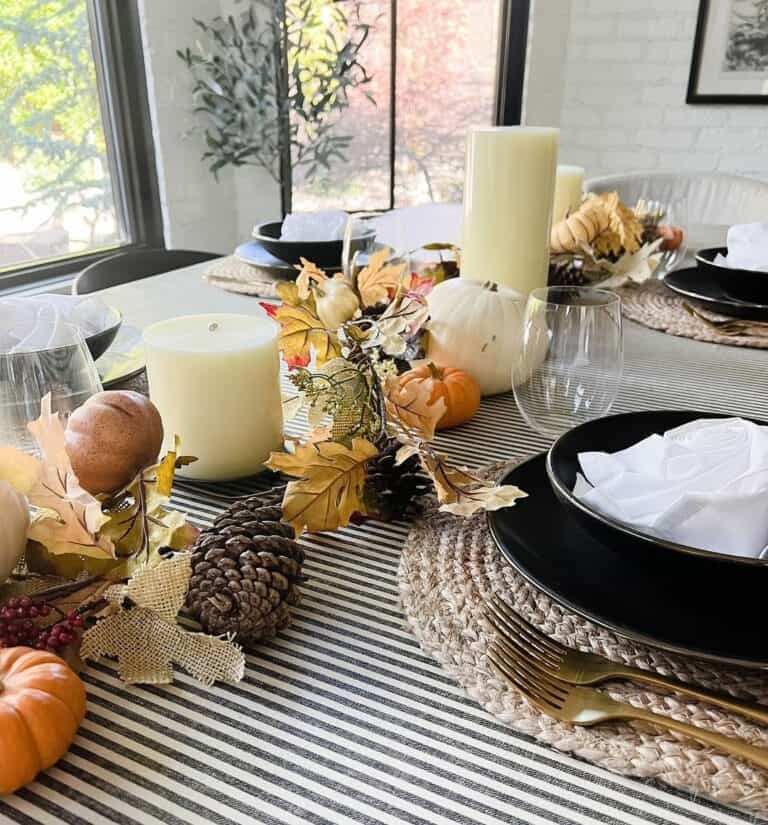 Candles and Pumpkin Décor on Dining Table