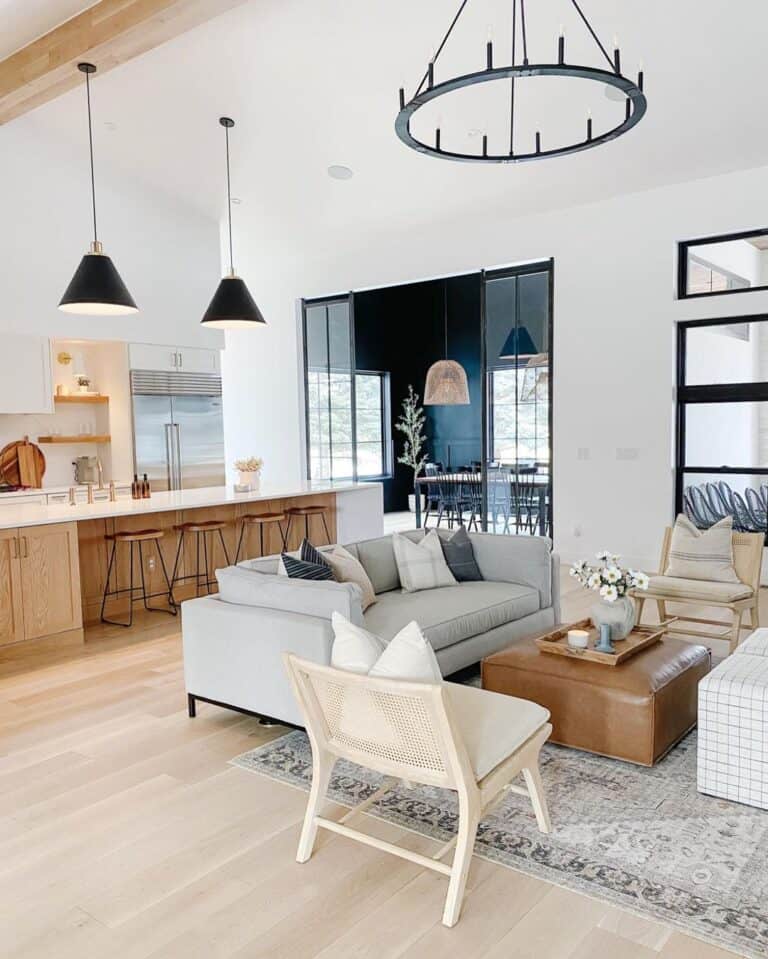 Cane Living Room Chairs and Leather Ottoman