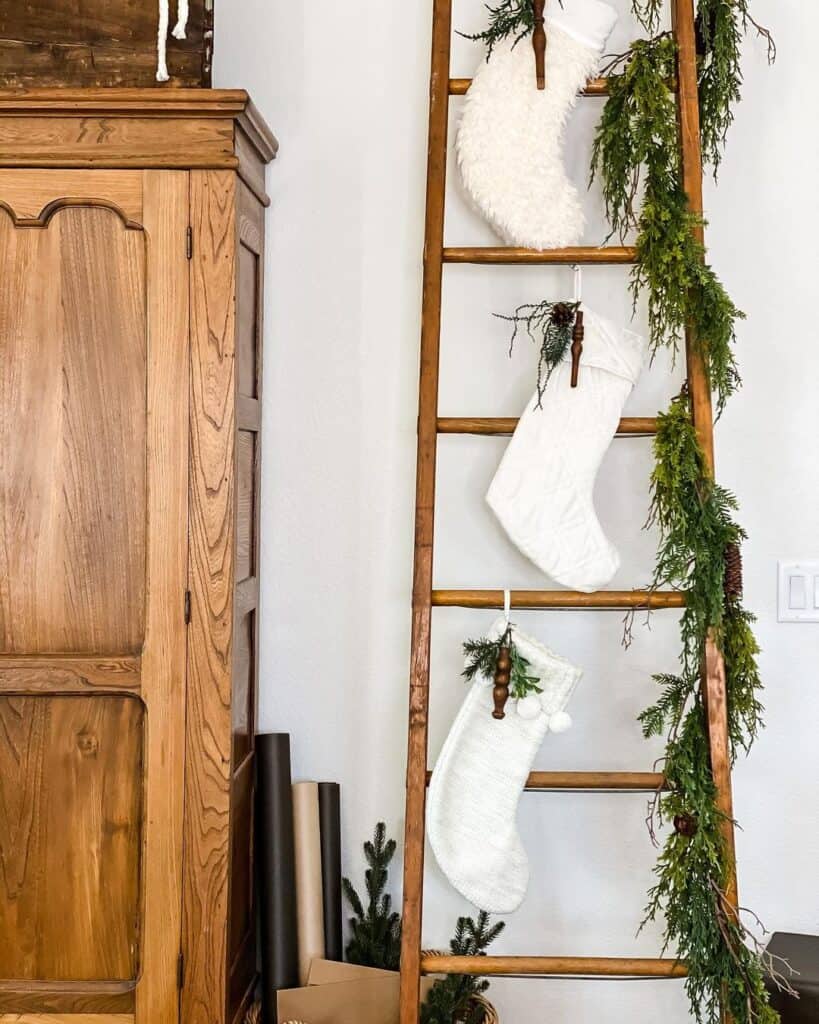 Charming Farmhouse Ladder with White Stockings