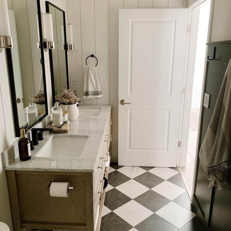 Checkered Black and White Bathroom Floor Tile