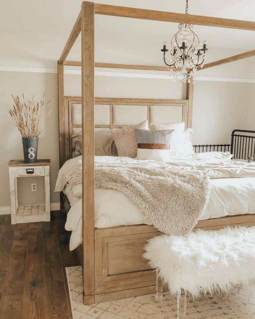 Chic Farmhouse Bedroom in Wood and Cream Tones