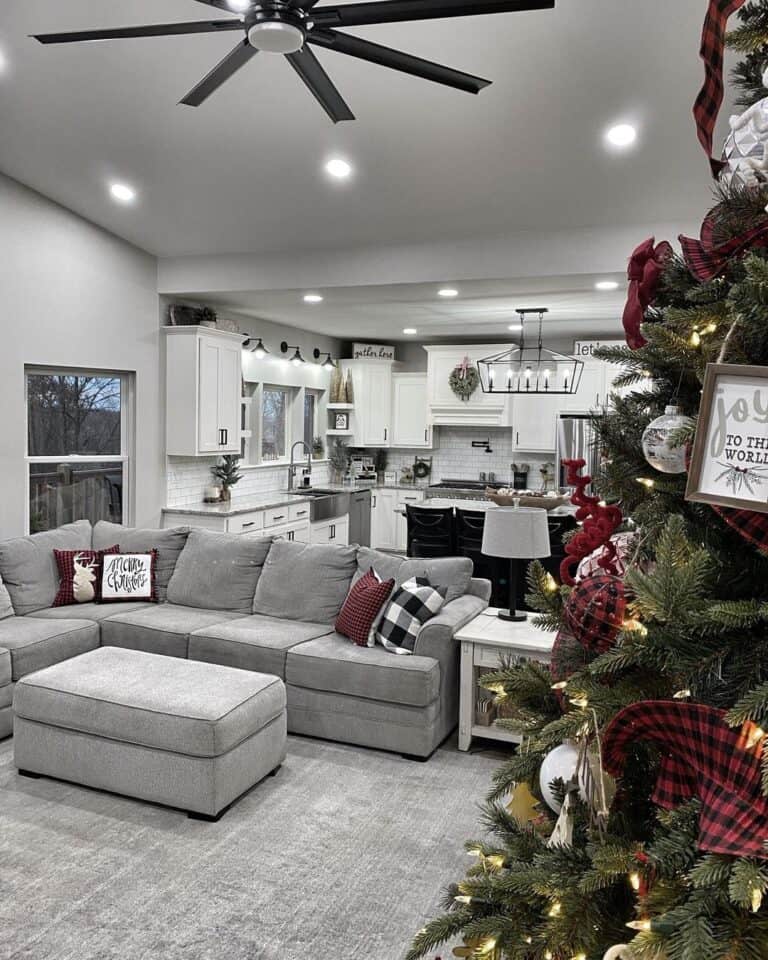 Christmas Décor in Grey Couch Living Room
