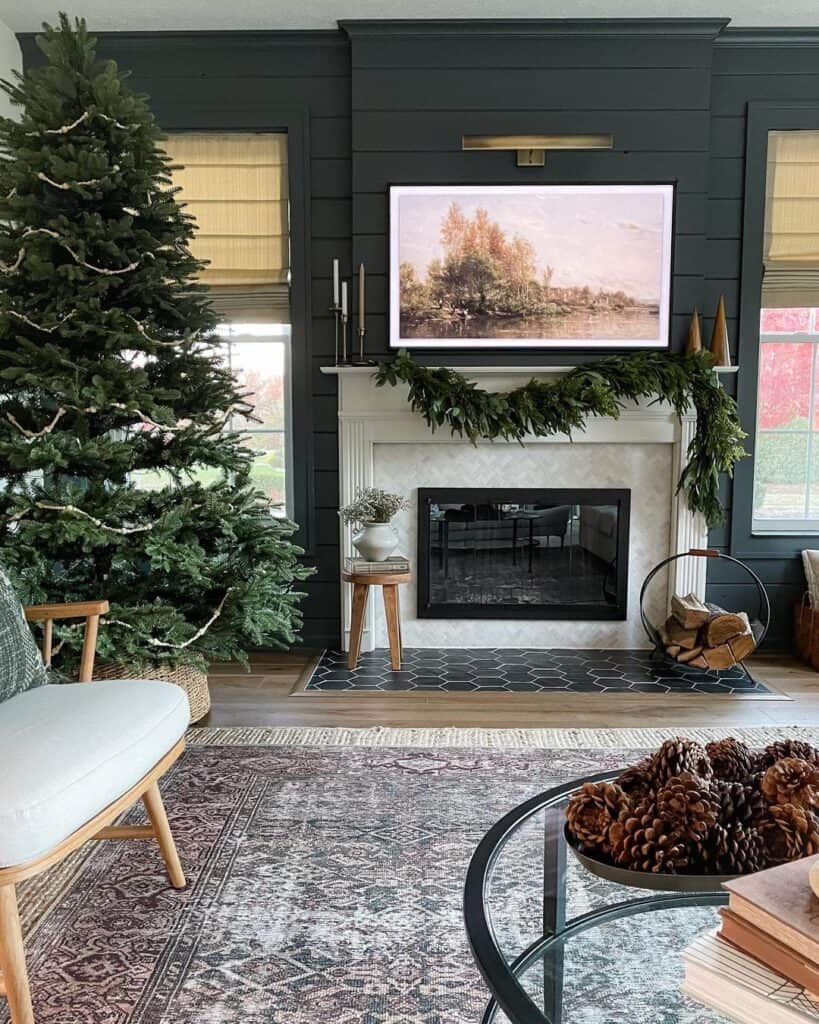Christmas Fireplace with Shiplap Wall