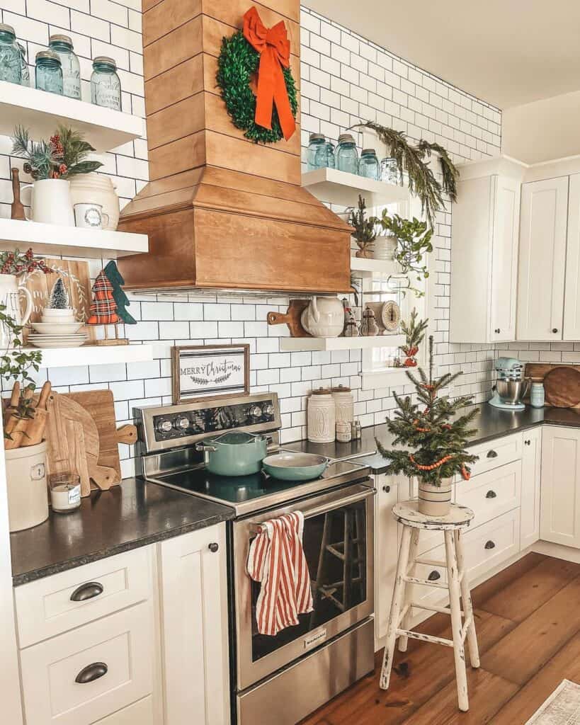 Christmas Themed Kitchen with Subway Tile