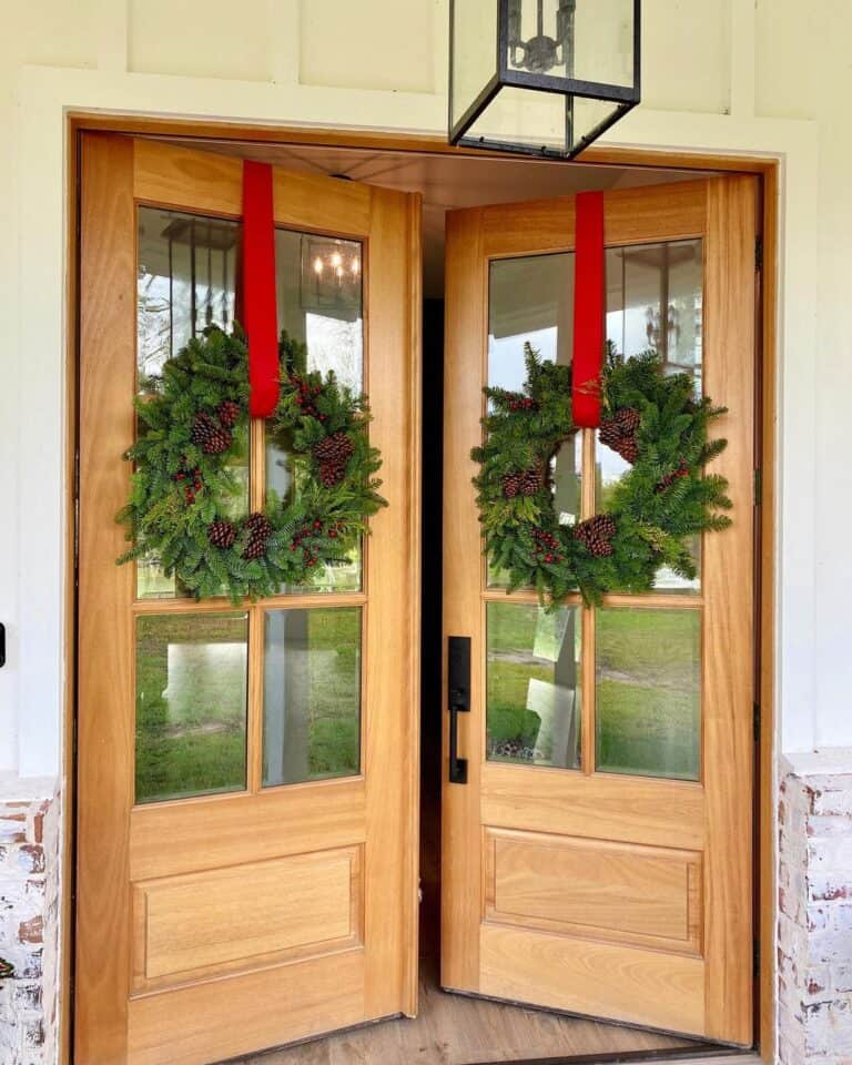 Christmas Wreaths on Wood Double Doors
