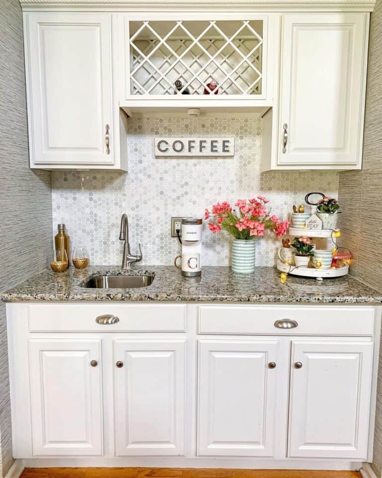 Coffee Bar with White Cabinets and Sink