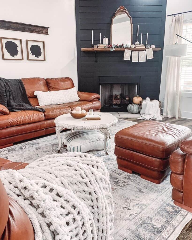 Coffee Table with Black and White Pouf