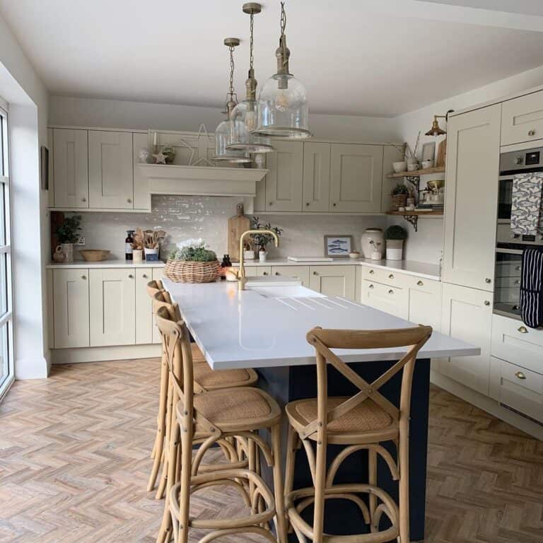 Contemporary Lighting in Cream Cabinet Kitchen