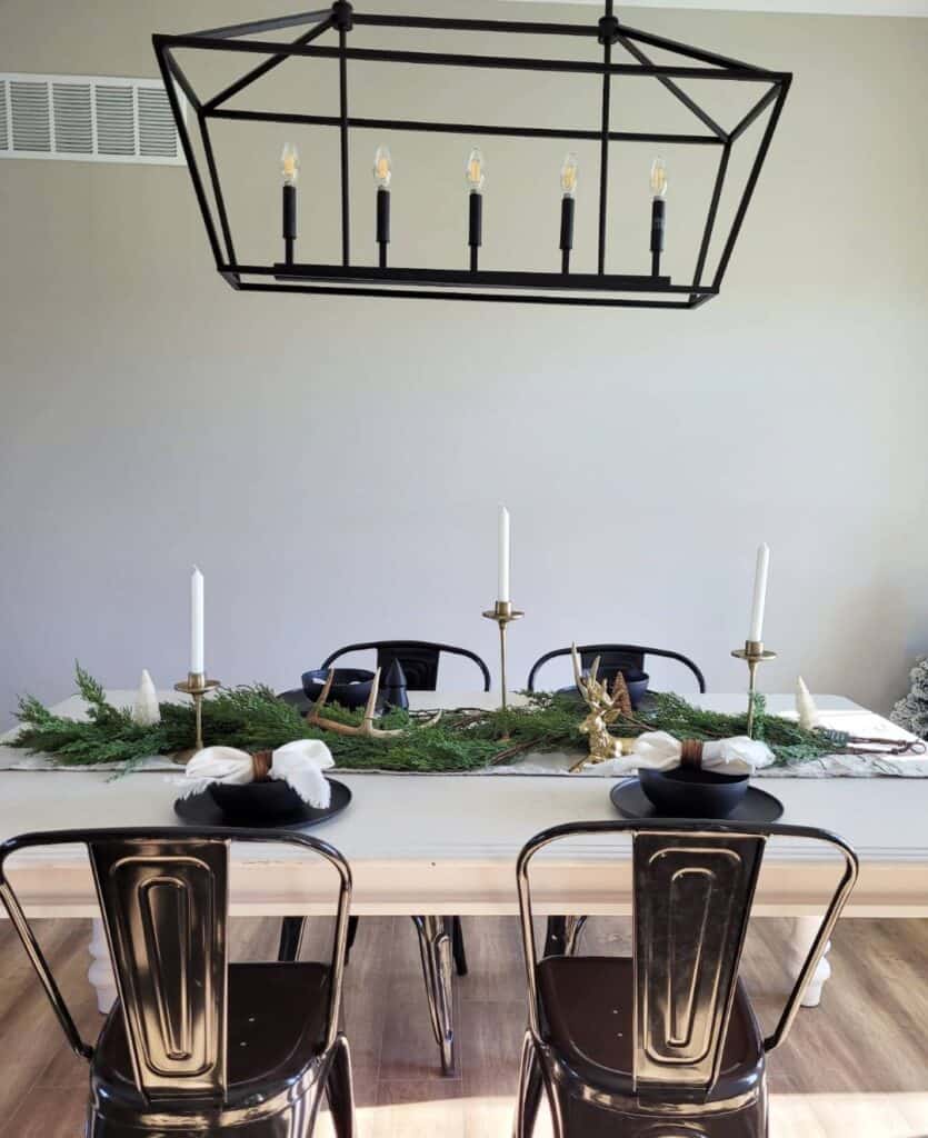 Contrast Dining Table with Black Chandelier