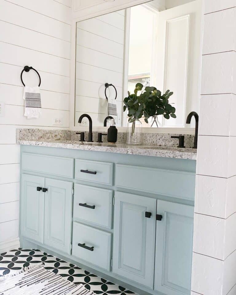 Contrasting Floor Tile and White Shiplap Walls