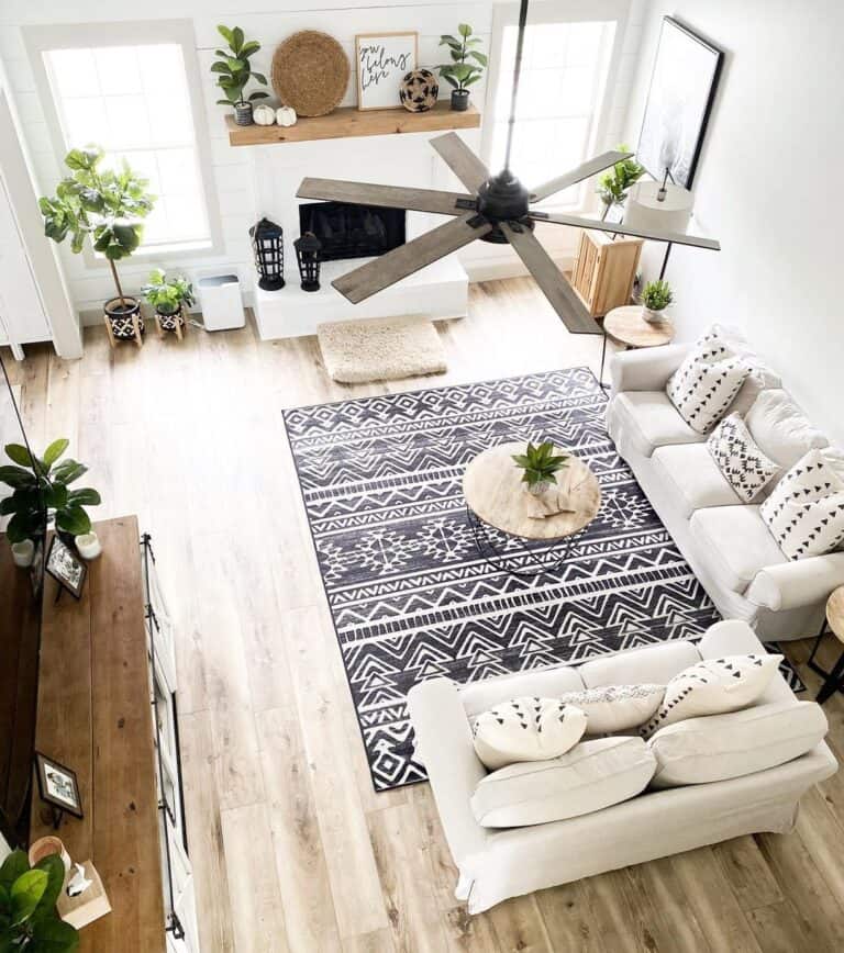 Contrasting Rug with Modern Farmhouse Couch