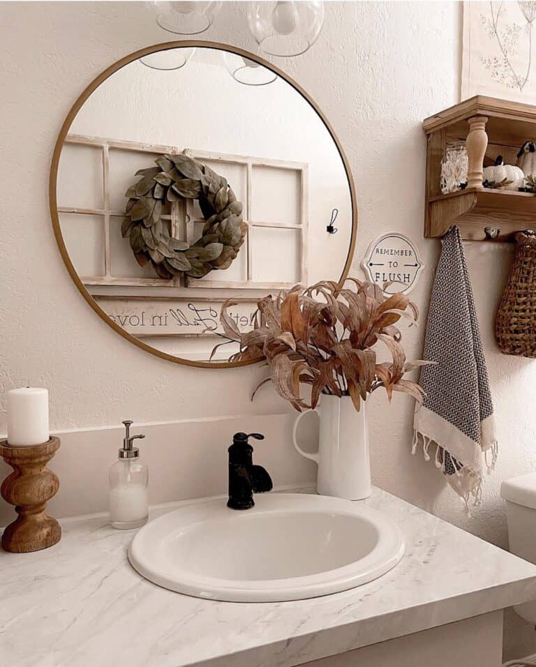 Cozy Cottage Fall Vibes in Neutral Bathroom