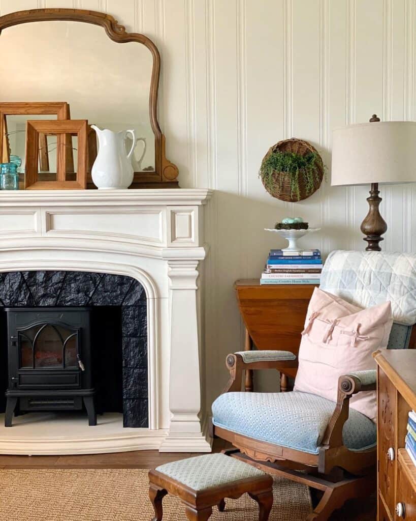 Cream and Black Fireplace in a Cozy Cottage