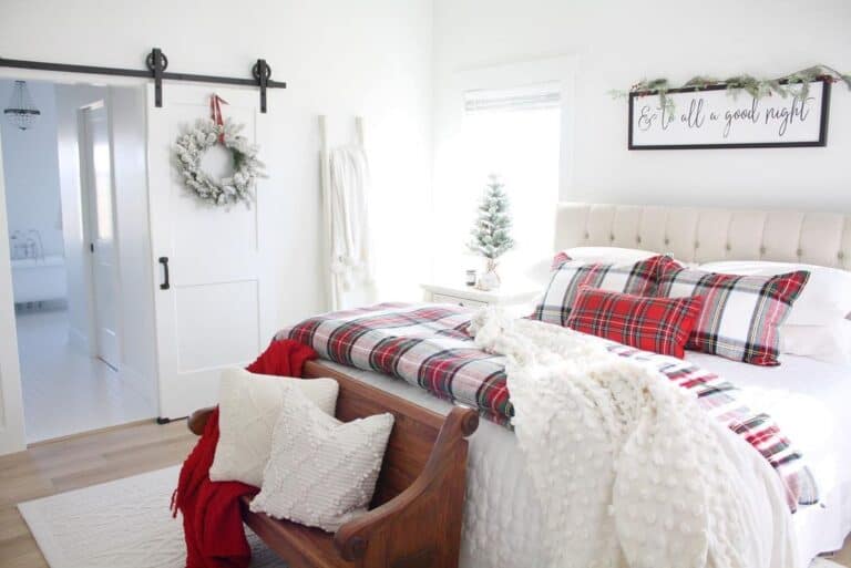 Cushioned Headboard and Plaid Bedding