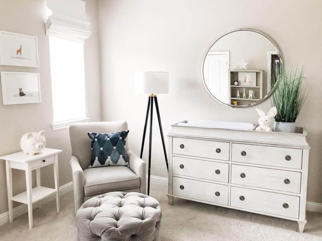 Cute Boy Nursery with White Changing Table