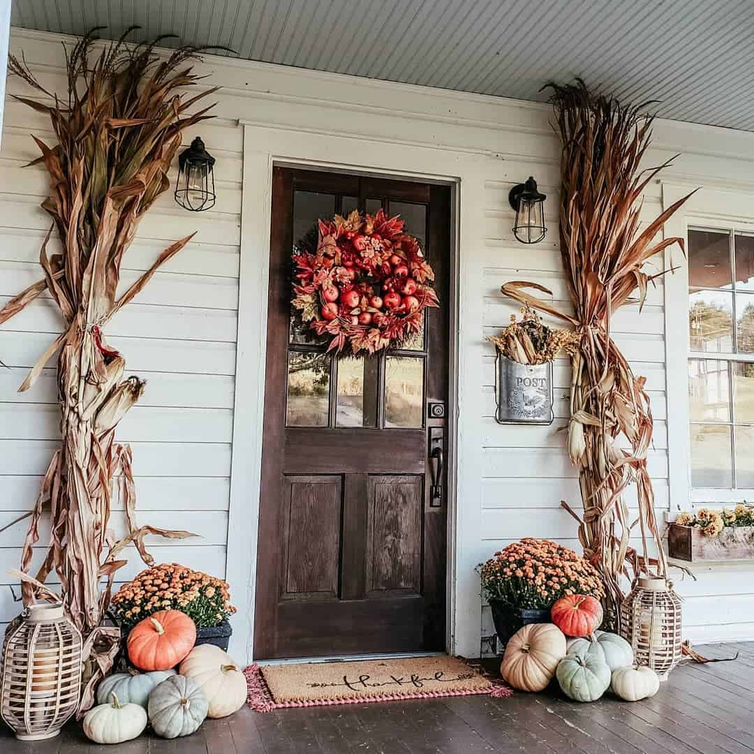 Dark Farmhouse Front Door with Fall Decorations - Soul & Lane