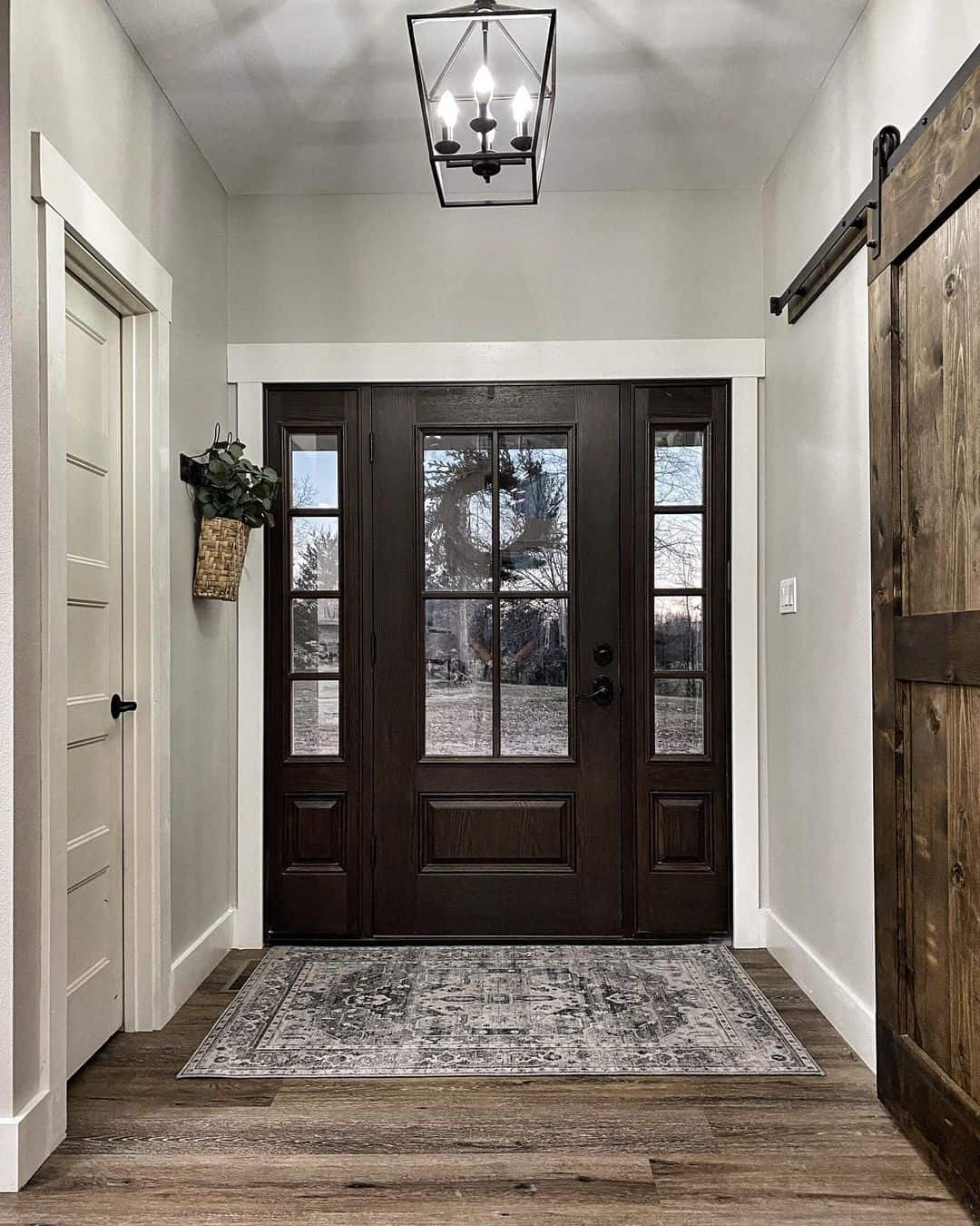 Dark Wood Front Door With Sidelights and Black Hardware Soul & Lane