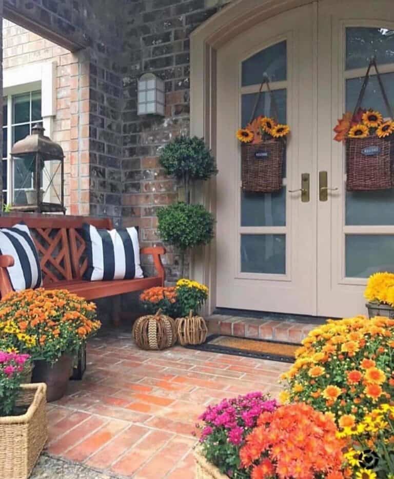 Double French Doors with Fall Decorations