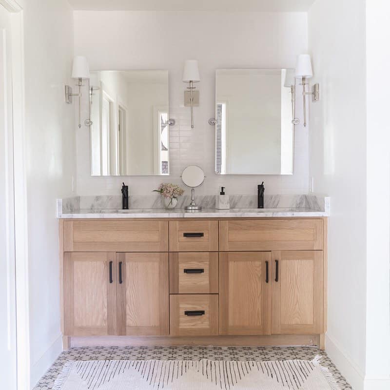 Double Light Wood Vanity with Black Hardware