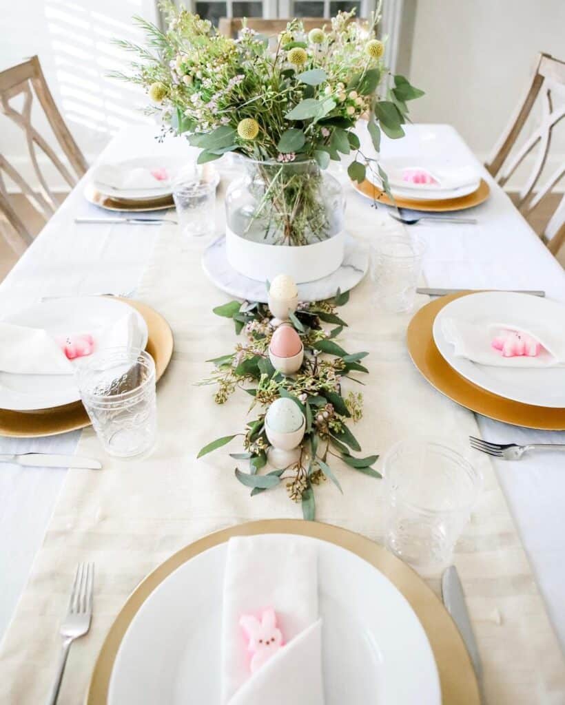 Easter Table with White and Green Centerpieces