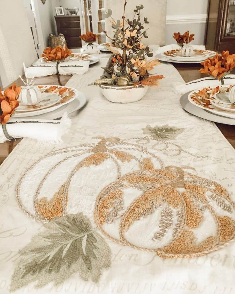 Embroidered Pumpkin Farmhouse Table Runner