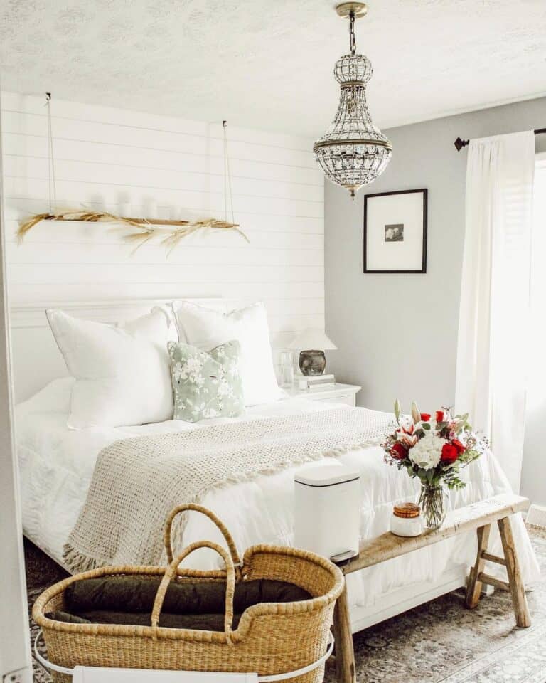 Empire-Style Chandelier in Shiplap Room