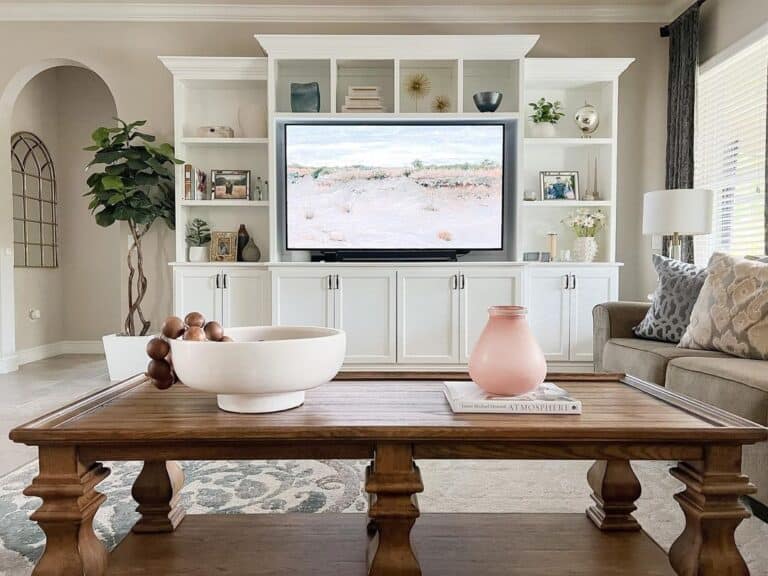 Entertainment Center with White Shaker Cabinets