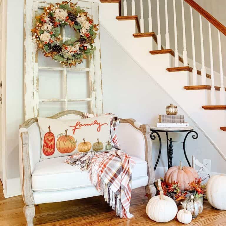 Entryway Decorated with Antique Door and Autumn Wreath