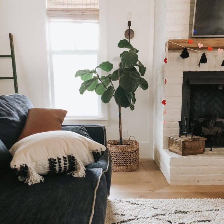 White Brick Fireplace in Neutral Living Room
