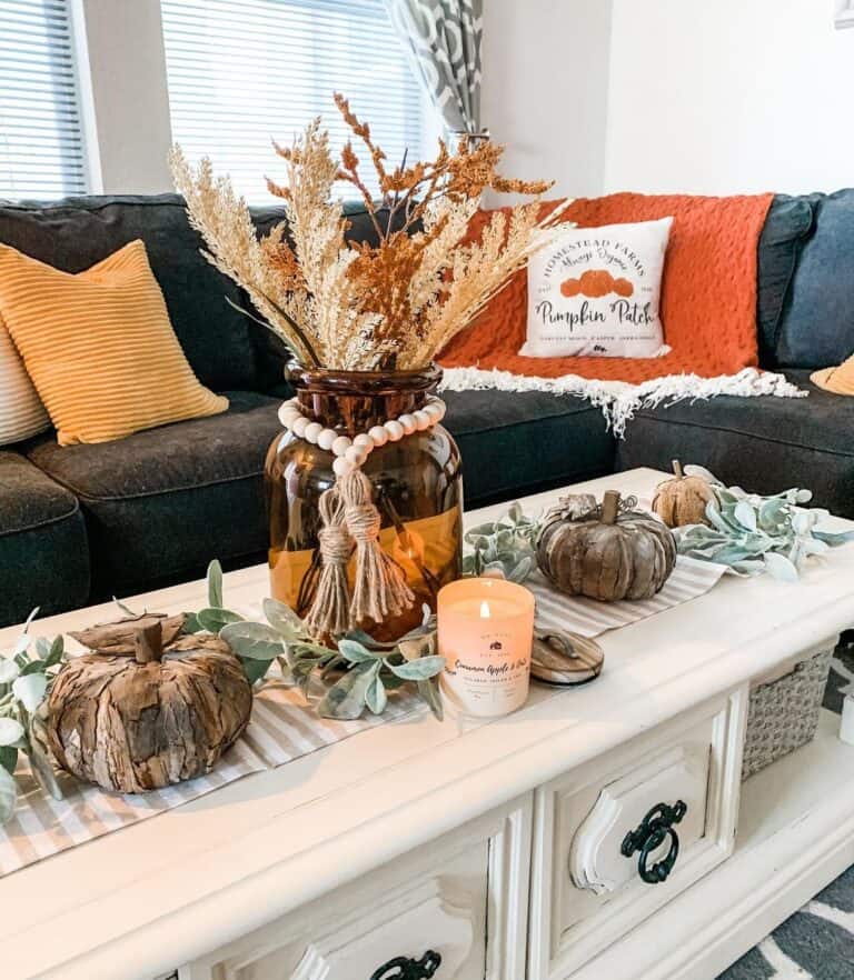 Fall Coffee Table Decor on a White Coffee Table