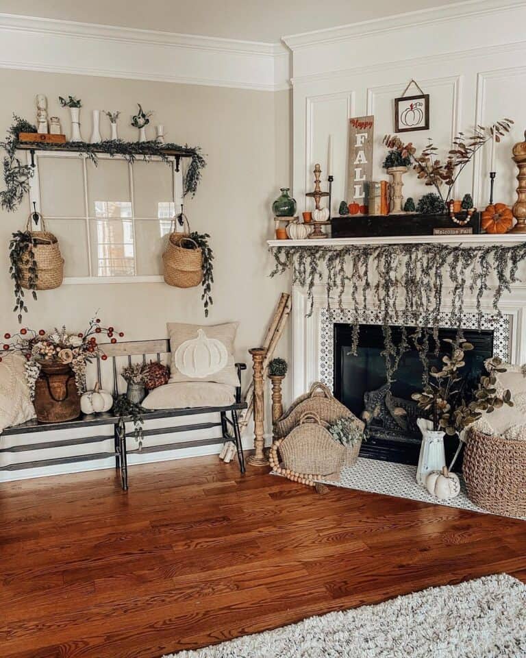 Fall Décor on Living Room Mantel