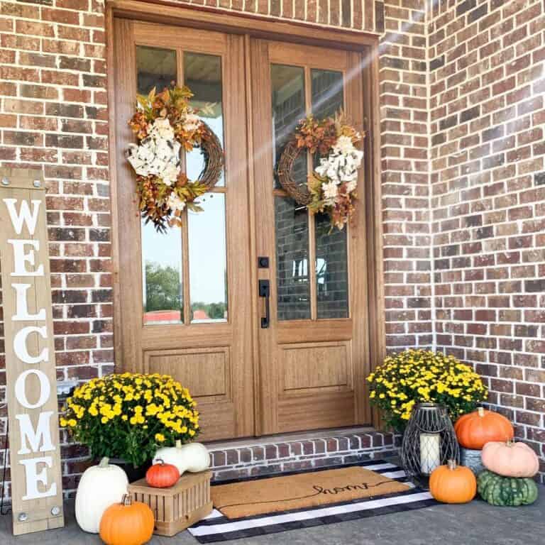Fall Decorations with Double French Front Doors