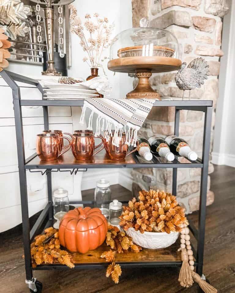 Fall Living Room Bar Cart Decor